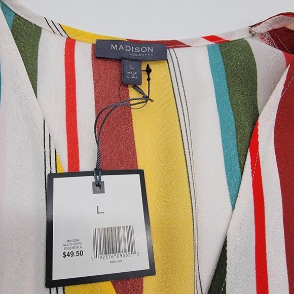 Madison Multicolor Striped Top Blouse Women's Large NEW w/ Tags - Picture 3 of 7